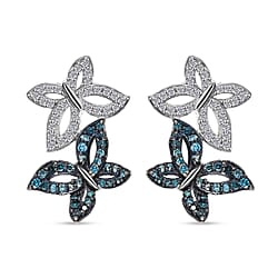 White Diamond, Red Diamond Butterfly Push Post Earring in Rhodium Overlay Sterling Silver 0.50 Ct.
