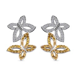 White Diamond, Red Diamond Butterfly Push Post Earring in Rhodium Overlay Sterling Silver 0.50 Ct.