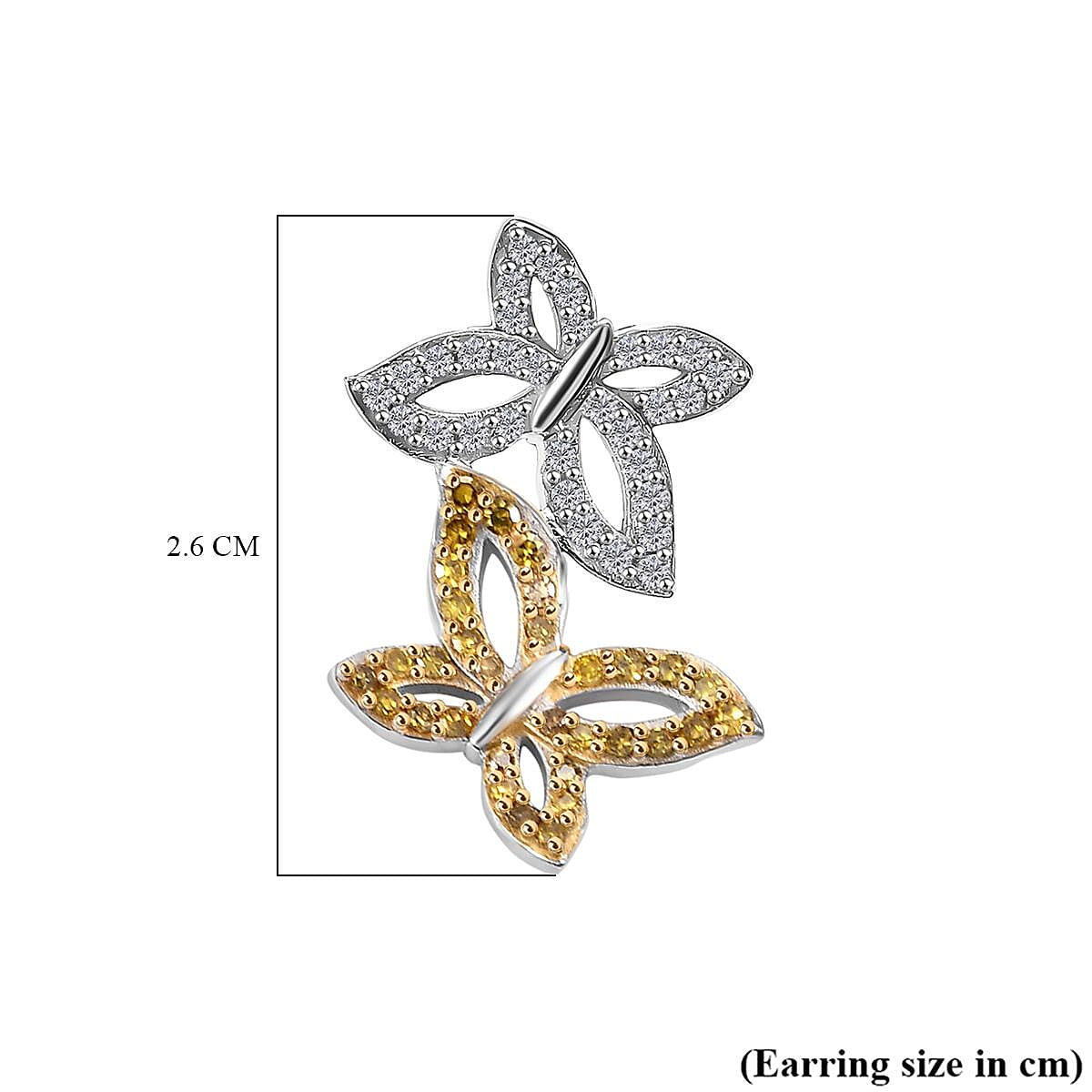 White Diamond & Yellow Diamond Solitaire Stud Push Post Earring with Push Back in Rhodium Overlay Sterling Silver 0.50 Ct. White Diamond & Yellow Diamond Solitaire Stud Push Post Earring with Push Back in Rhodium Overlay Sterling Silver 0.50 Ct.
