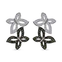 White Diamond, Green Diamond Butterfly Push Post Earring in Rhodium Overlay Sterling Silver 0.50 Ct.