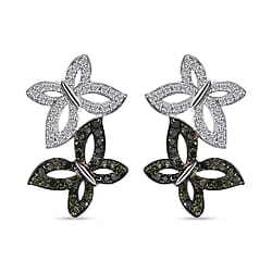 White Diamond, Red Diamond Butterfly Push Post Earring in Rhodium Overlay Sterling Silver 0.50 Ct.