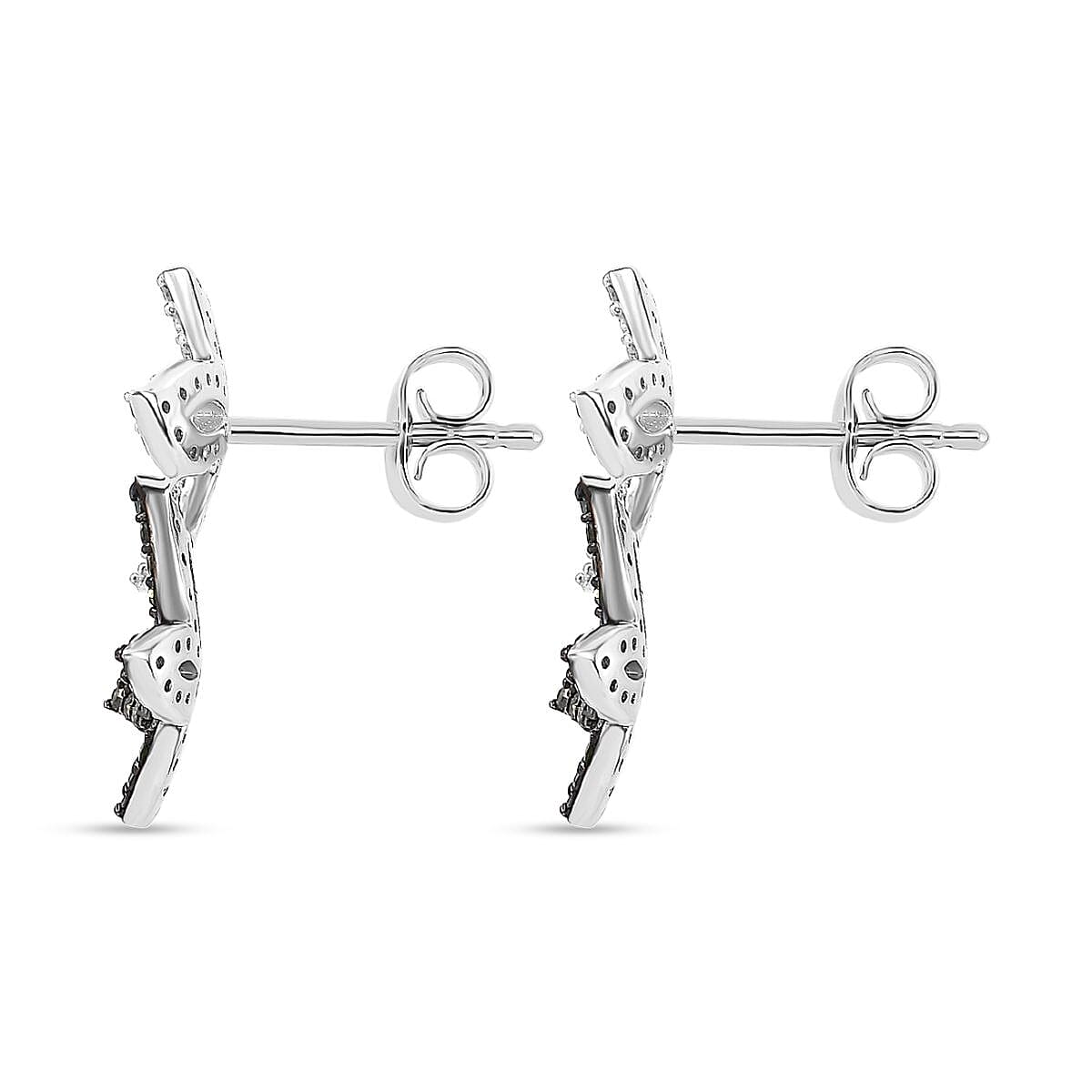 White Diamond & Green Diamond Solitaire Stud Push Post Earring with Push Back in Rhodium Overlay Sterling Silver 0.50 Ct.