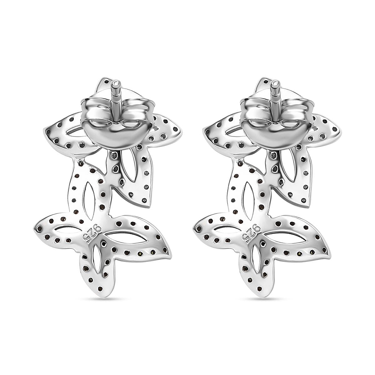 White Diamond & Green Diamond Solitaire Stud Push Post Earring with Push Back in Rhodium Overlay Sterling Silver 0.50 Ct.