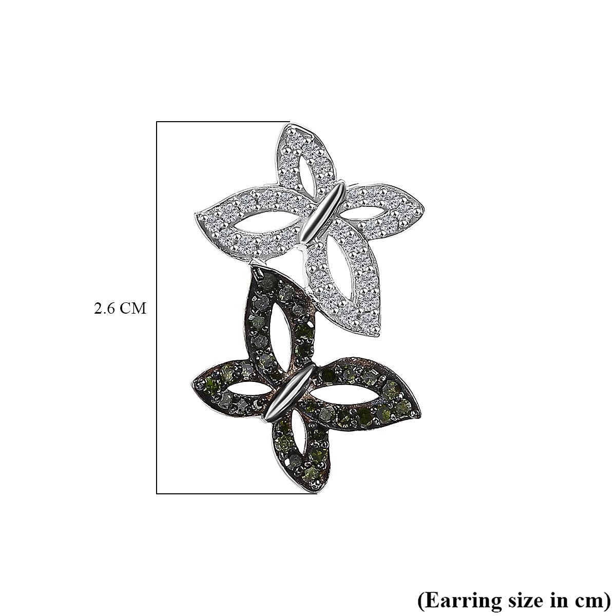 White Diamond & Green Diamond Solitaire Stud Push Post Earring with Push Back in Rhodium Overlay Sterling Silver 0.50 Ct.