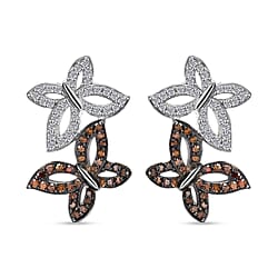 White Diamond, Red Diamond Butterfly Push Post Earring in Rhodium Overlay Sterling Silver 0.50 Ct.