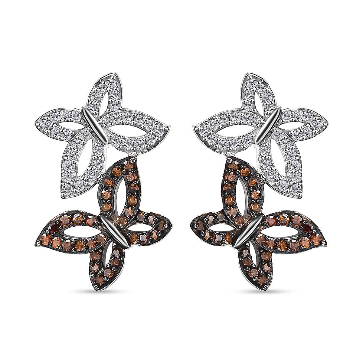 White Diamond & Red Diamond Solitaire Stud Push Post Earring with Push Back in Rhodium Overlay Sterling Silver 0.50 Ct.