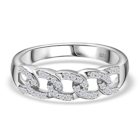 White Diamond Band Ring in Rhodium Overlay Sterling Silver