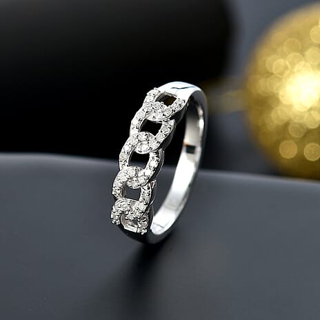 White Diamond Band Ring in Rhodium Overlay Sterling Silver