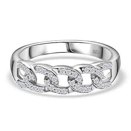 White Diamond Band Ring in Rhodium Overlay Sterling Silver White Diamond Band Ring in Rhodium Overlay Sterling Silver