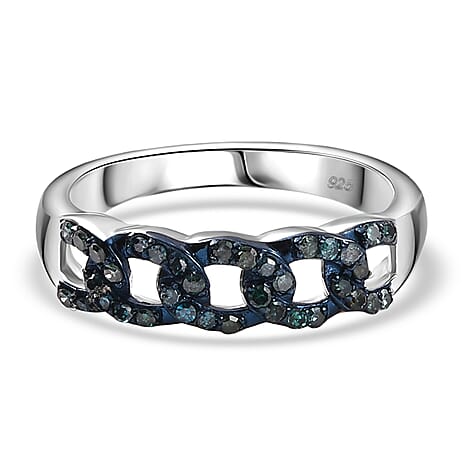 Blue Diamond Band Ring in Rhodium Overlay Sterling Silver