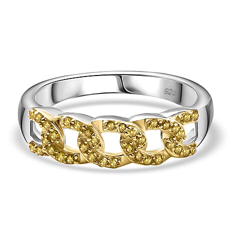 Yellow Diamond Band Ring in Rhodium Overlay Sterling Silver