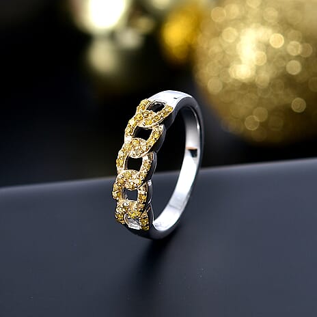 Yellow Diamond Band Ring in Rhodium Overlay Sterling Silver