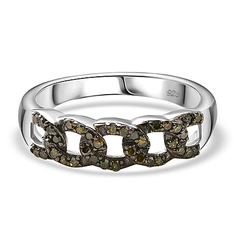 Green Diamond Band Ring in Rhodium Overlay Sterling Silver