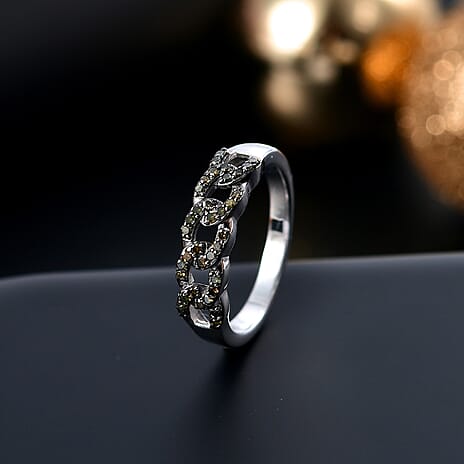 Green Diamond Band Ring in Rhodium Overlay Sterling Silver