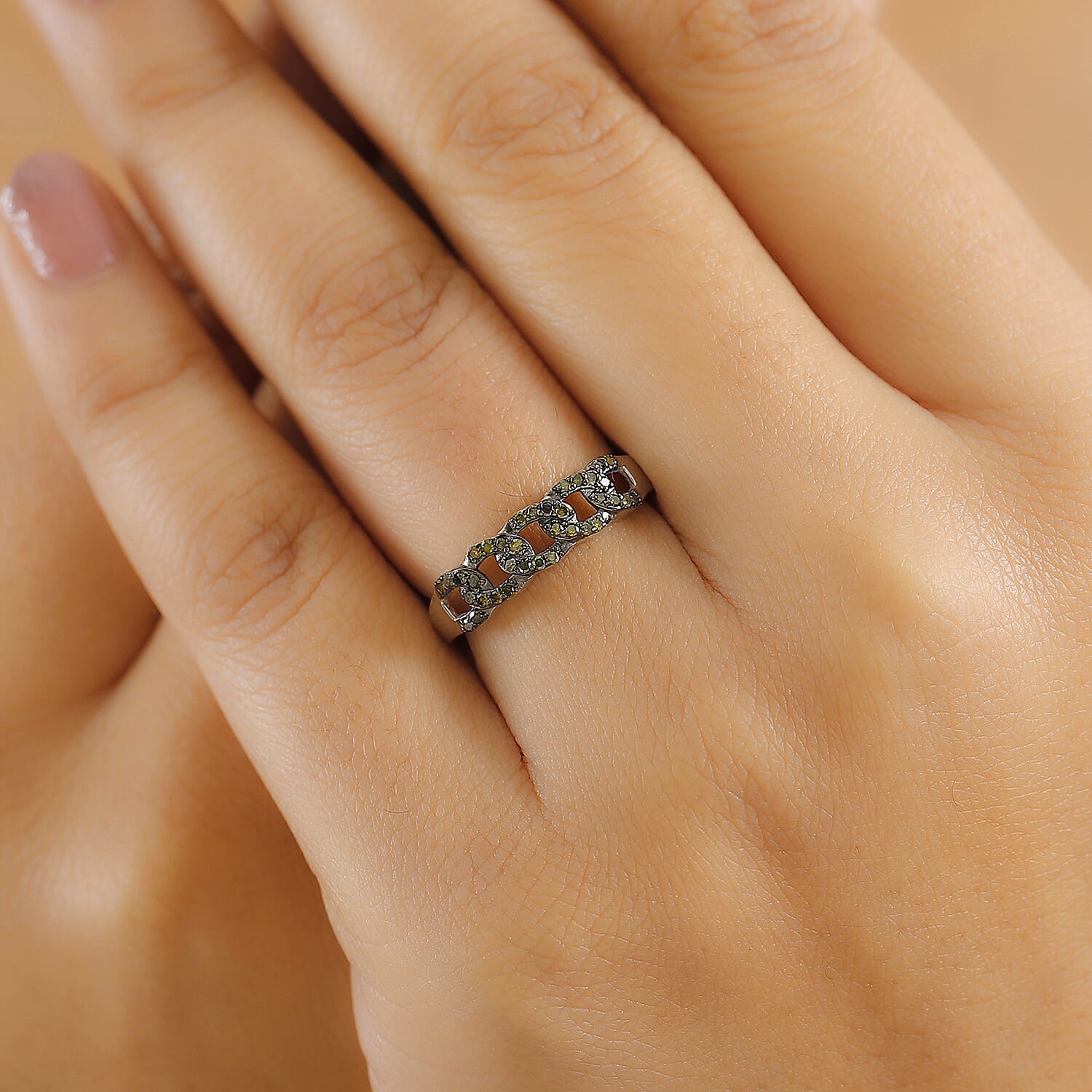 Diamond Band Ring in Rhodium Overlay Sterling Silver