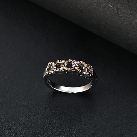 Red Diamond Band Ring in Rhodium Overlay Sterling Silver 0.20 Ct.