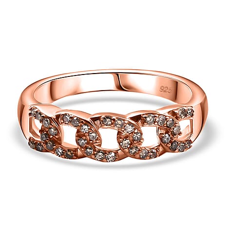 Champagne Diamond Band Ring in 18K Vermeil Rose Gold Plated Sterling Silver 0.20 Ct.