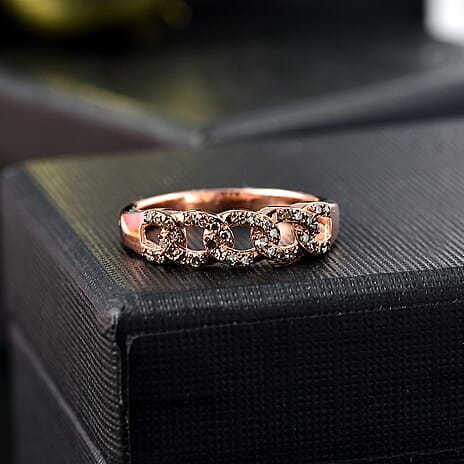 Champagne Diamond Band Ring in 18K Vermeil Rose Gold Plated Sterling Silver 0.20 Ct.