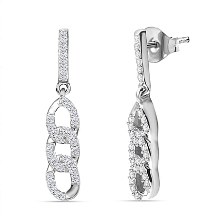 White Diamond Earring with Push Back in Rhodium Overlay Sterling Silver 0.25 Ct.