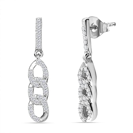 White Diamond Earring with Push Back in Rhodium Overlay Sterling Silver 0.25 Ct.