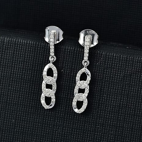 White Diamond Earring with Push Back in Rhodium Overlay Sterling Silver 0.25 Ct.