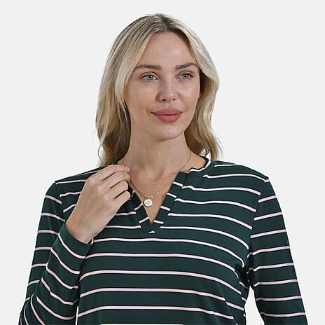 & Maisi Wrinkle Free Full Sleeve Stripe Jersey Top (Size M) - Green & Pink