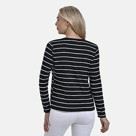 Maisi Wrinkle Free Full Sleeve Stripe Jersey Top (Size XL) - Black & White