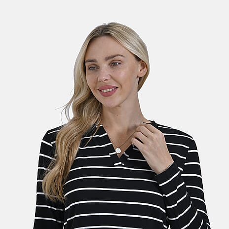 Maisi Wrinkle Free Full Sleeve Stripe Jersey Top (Size XL) - Black & White