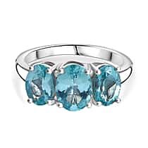 Lagoon Apatite 3-Stone Ring in Rhodium Overlay Sterling Silver 2.64 Cts.