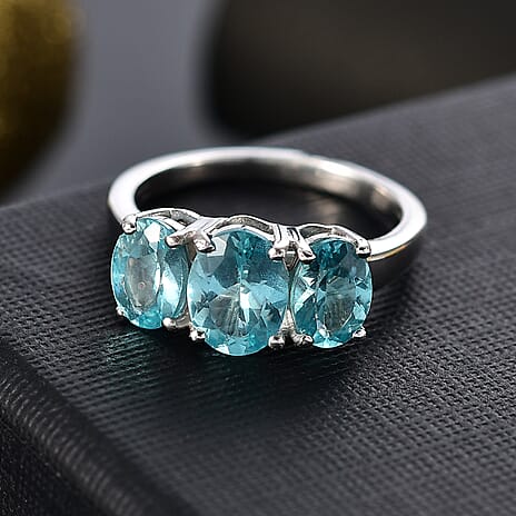 Lagoon Apatite Ring in Rhodium Overlay Sterling Silver 2.64 Ct.