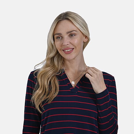 & Maisi Wrinkle Free Full Sleeve Stripe Jersey Top (Size XL) - Navy & Red