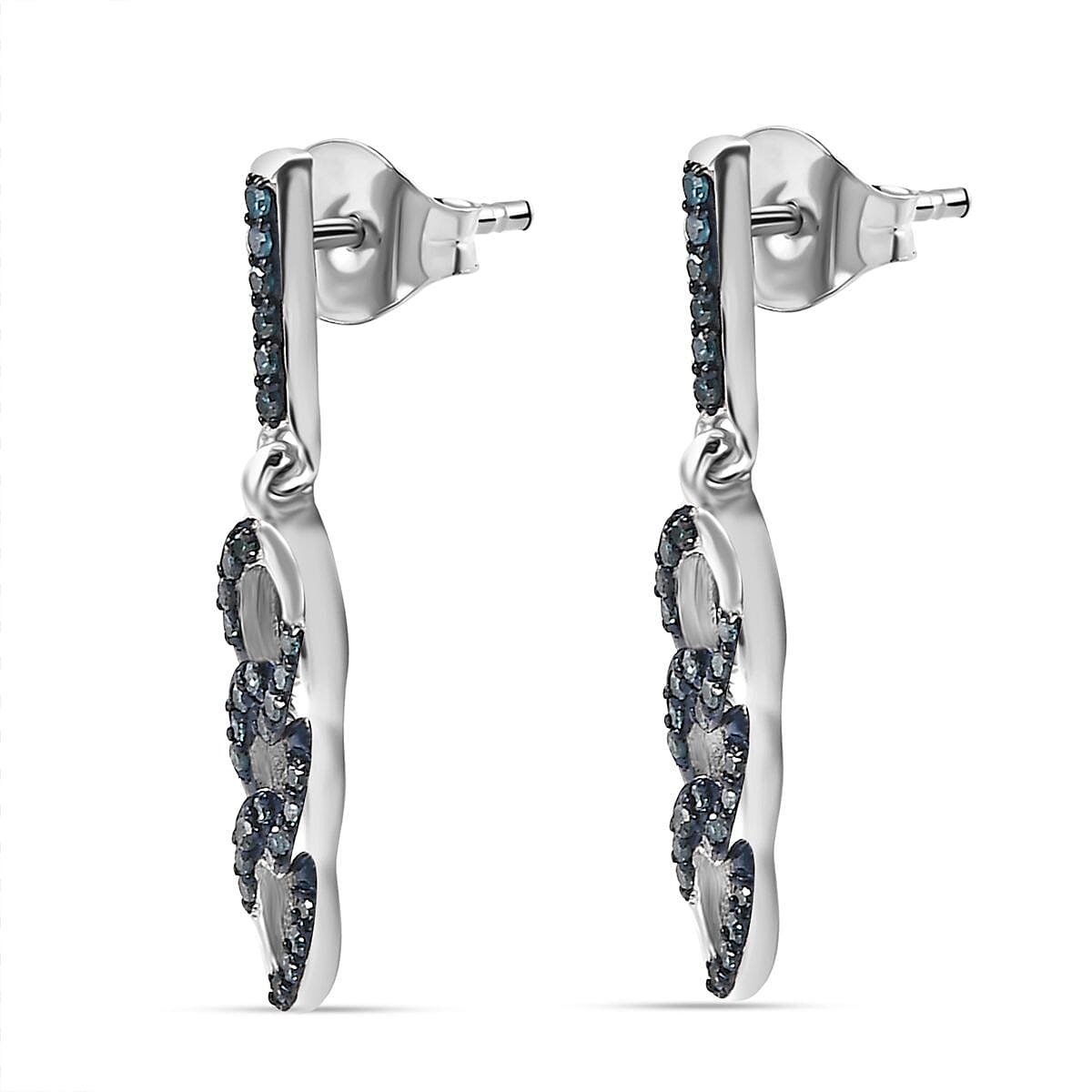 Blue Diamond Earring with Push Back in Rhodium Overlay Sterling Silver 0.25 Ct.