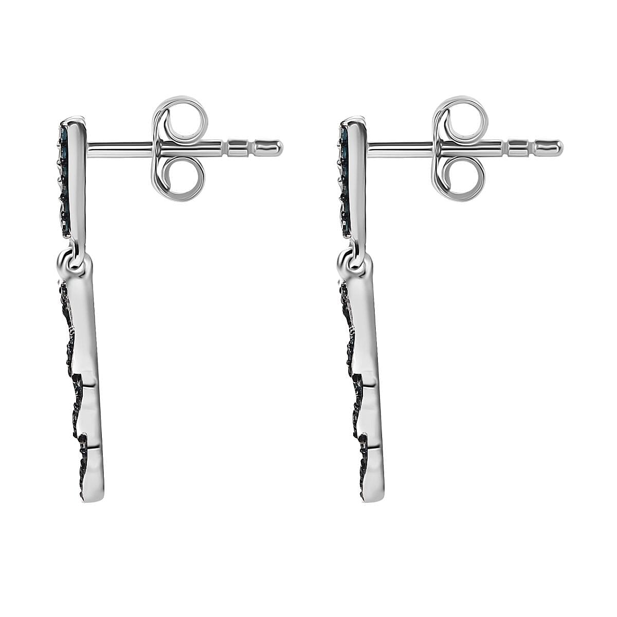 Blue Diamond Earring with Push Back in Rhodium Overlay Sterling Silver 0.25 Ct.