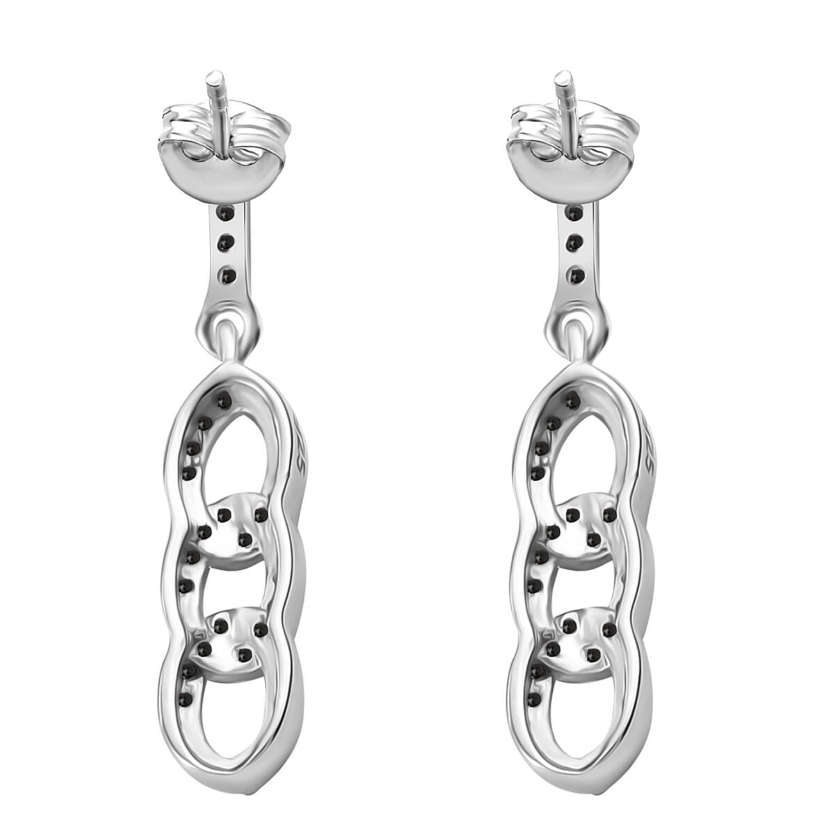 Blue Diamond Earring with Push Back in Rhodium Overlay Sterling Silver 0.25 Ct.