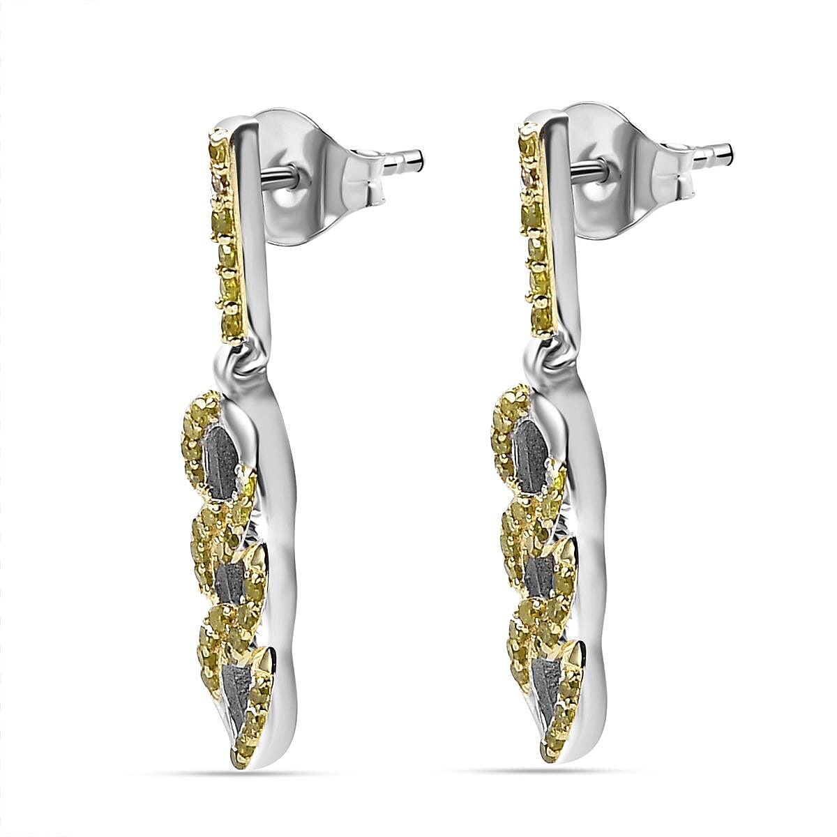 Yellow Diamond Earring with Push Back in Rhodium Overlay Sterling Silver 0.25 Ct.