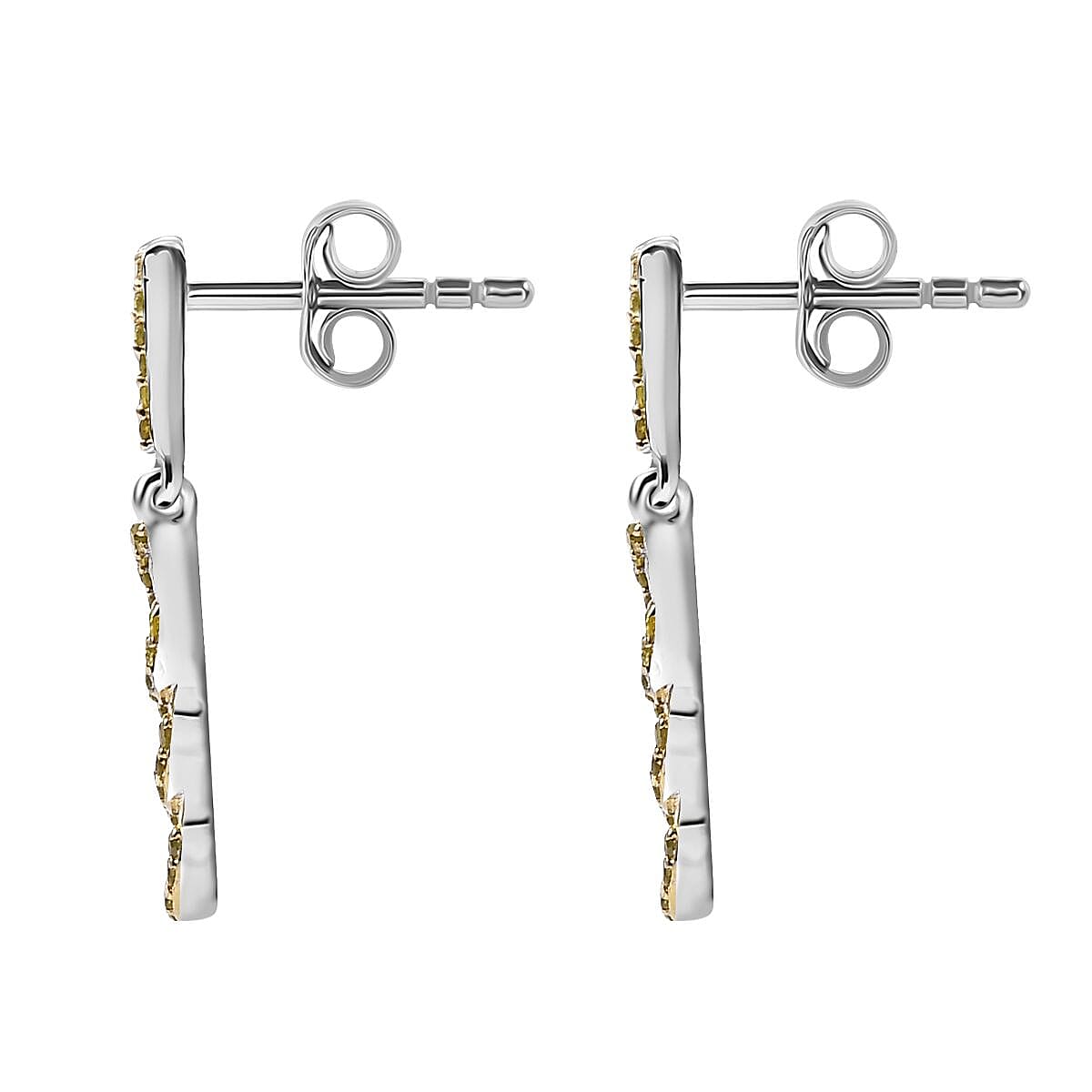 Yellow Diamond Earring with Push Back in Rhodium Overlay Sterling Silver 0.25 Ct.