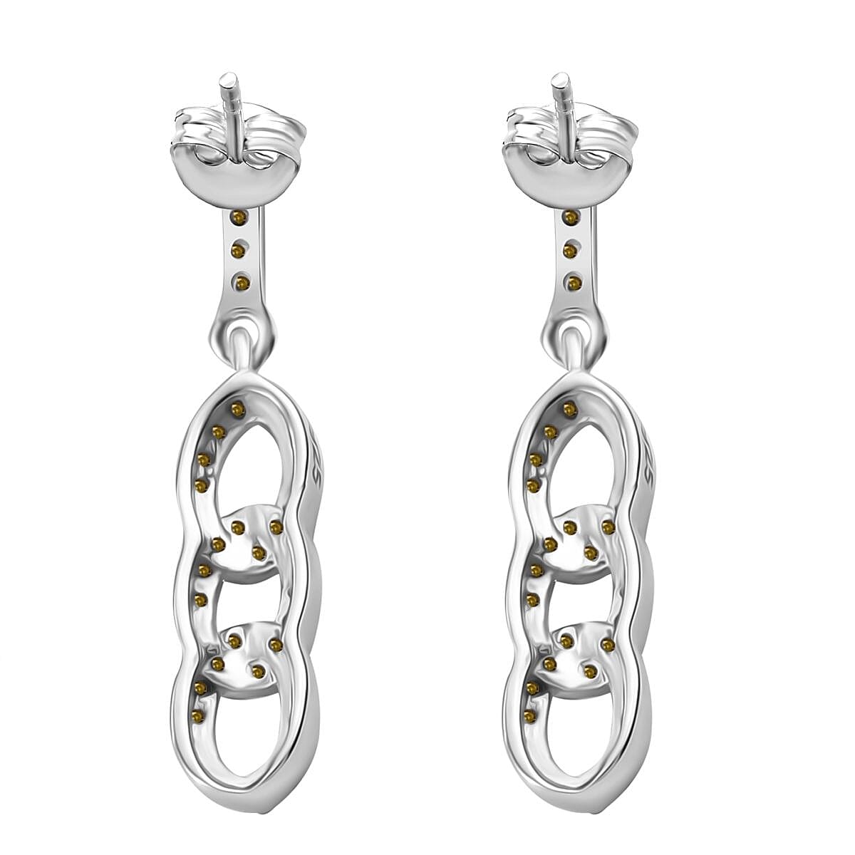 Yellow Diamond Earring with Push Back in Rhodium Overlay Sterling Silver 0.25 Ct.
