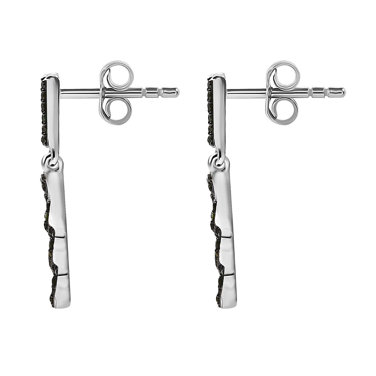 Green Diamond Earring with Push Back in Rhodium Overlay Sterling Silver 0.25 Ct.