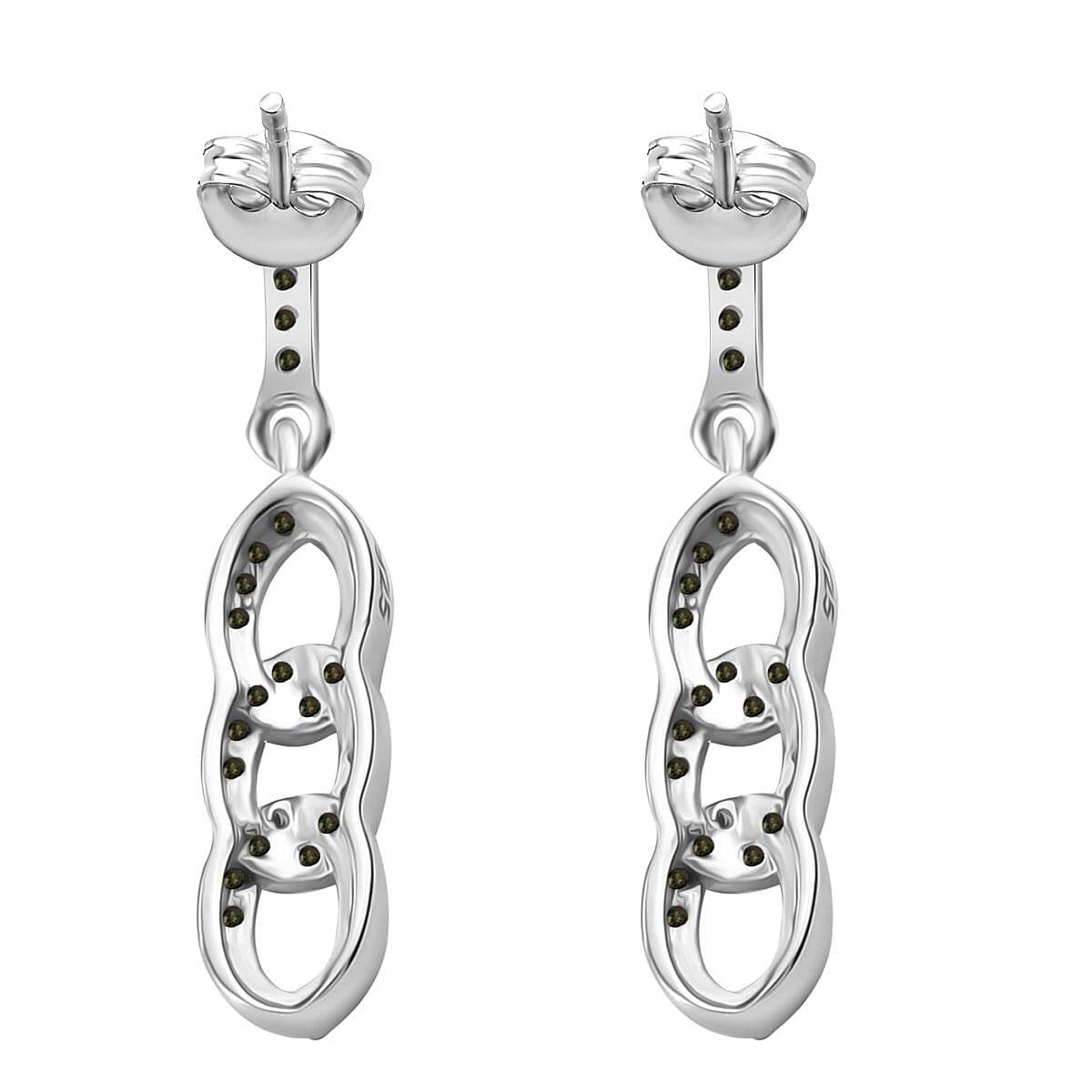 Green Diamond Earring with Push Back in Rhodium Overlay Sterling Silver 0.25 Ct.