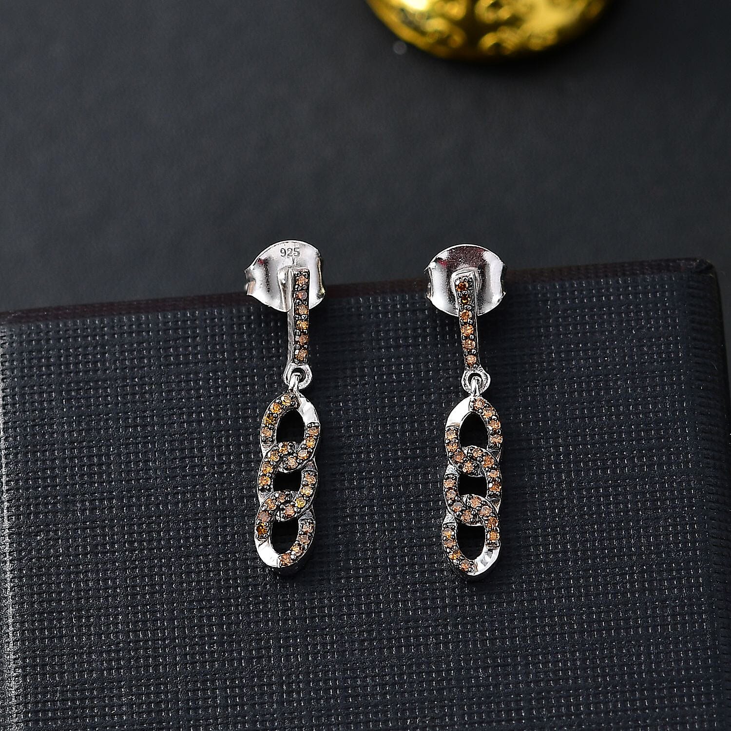 Red Diamond Earring with Push Back in Rhodium Overlay Sterling Silver 0.25 Ct.