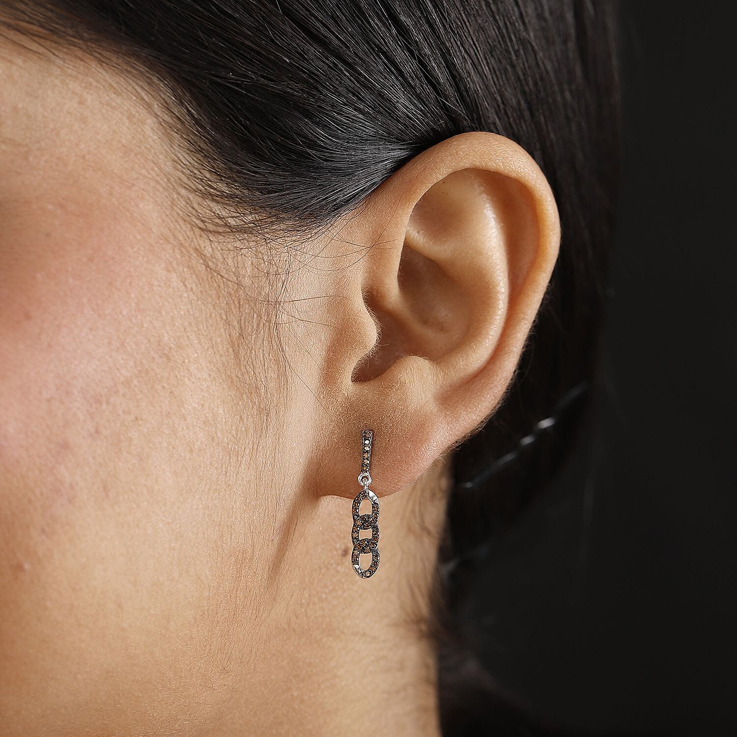 Red Diamond Earring with Push Back in Rhodium Overlay Sterling Silver 0.25 Ct.