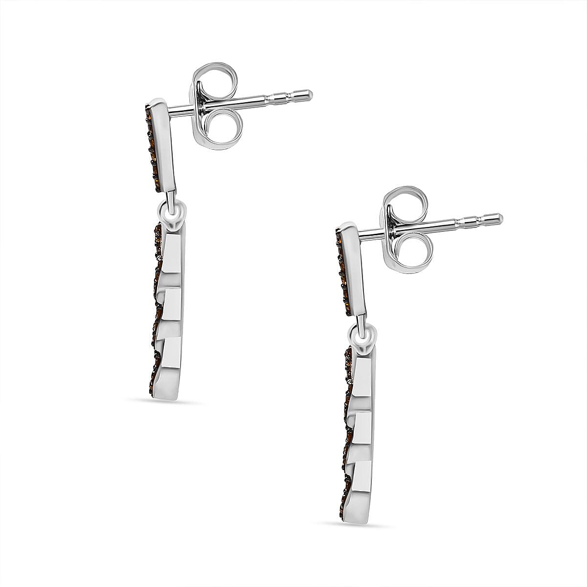 Red Diamond Earring with Push Back in Rhodium Overlay Sterling Silver 0.25 Ct.