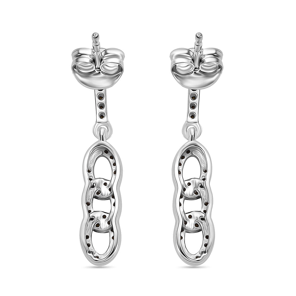 Red Diamond Earring with Push Back in Rhodium Overlay Sterling Silver 0.25 Ct.