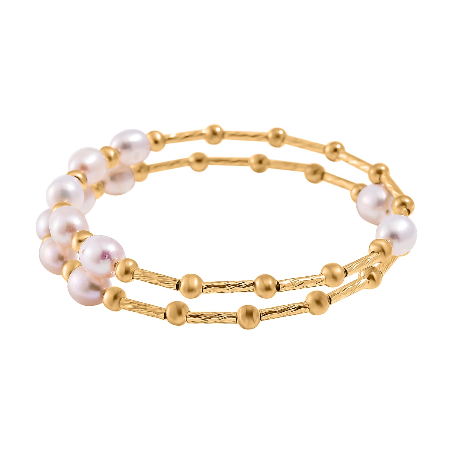 White Fresh Water Pearl Adjustable Bangle (Size - 7.5) in Yellow Gold Tone 35.00 Ct.