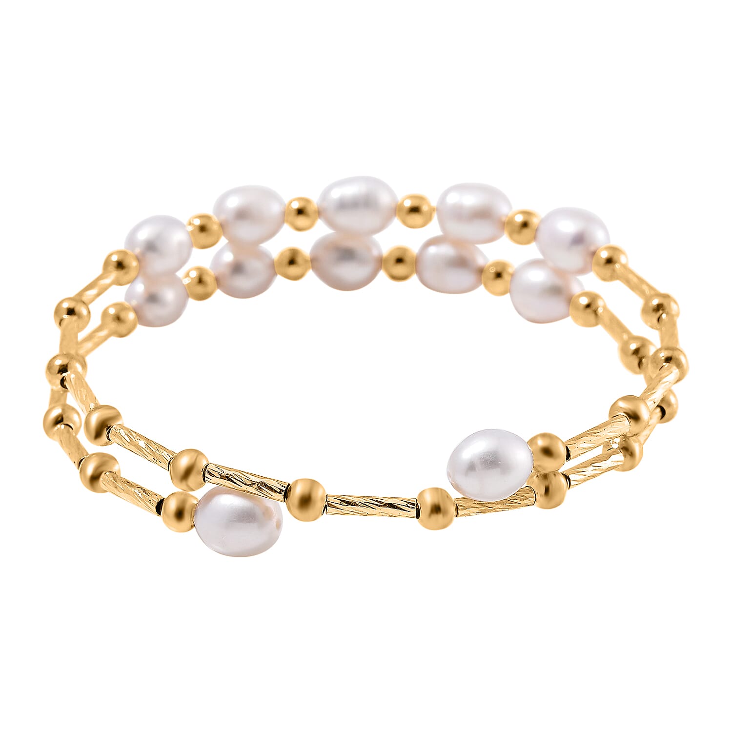 White Fresh Water Pearl Adjustable Bangle (Size - 7.5) in Yellow Gold Tone 35.00 Ct.