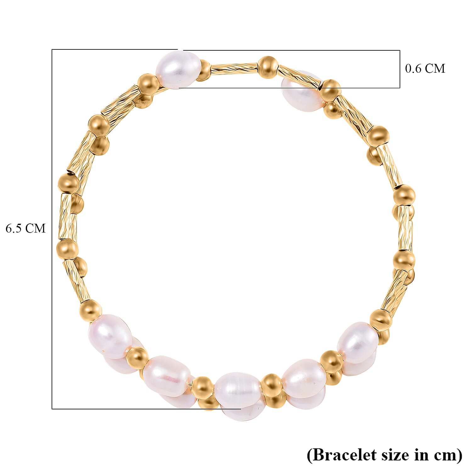 White Fresh Water Pearl Adjustable Bangle (Size - 7.5) in Yellow Gold Tone 35.00 Ct.