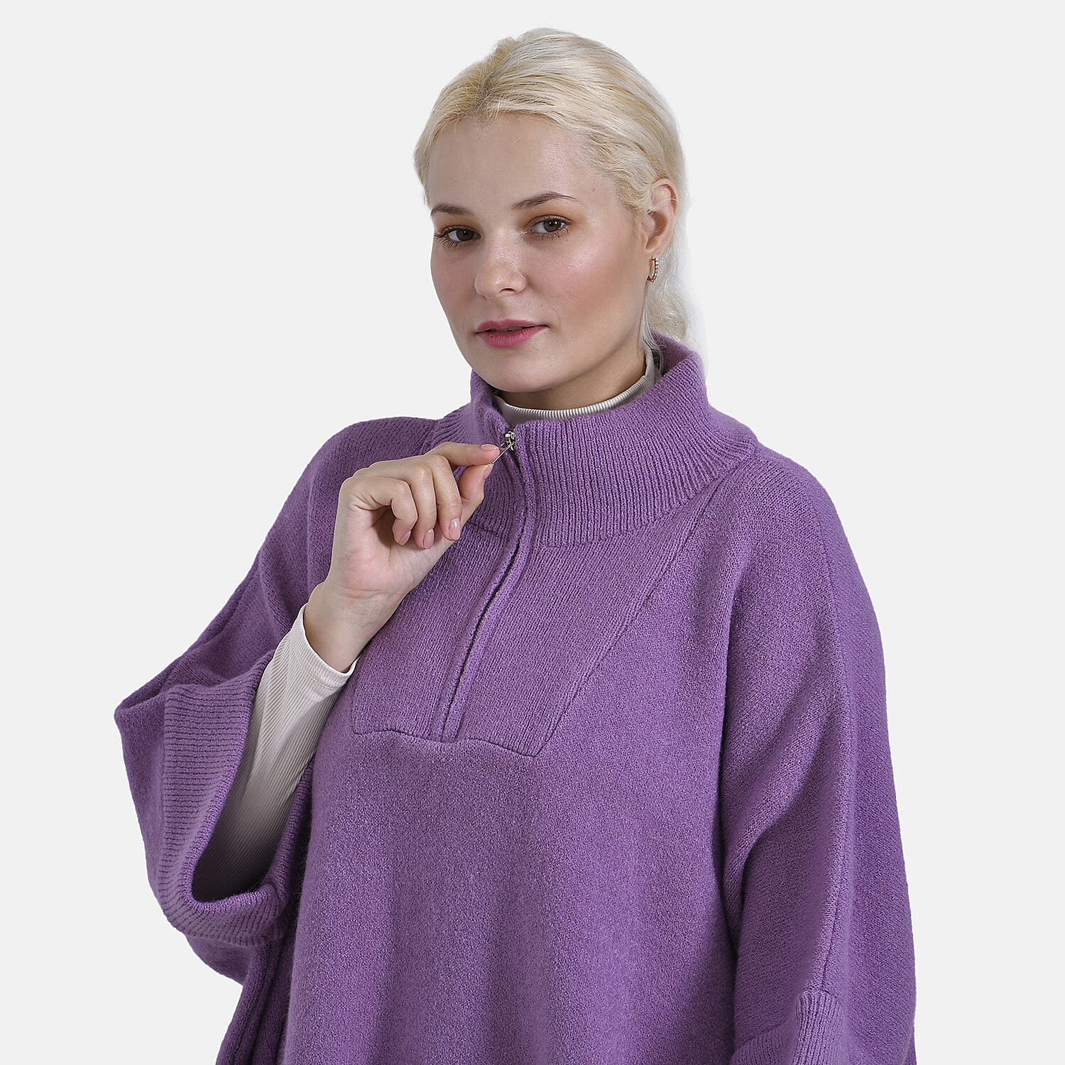 Tamsy Turtle-Neck Half Sleeves Jumper (Size - One Size) - Purple