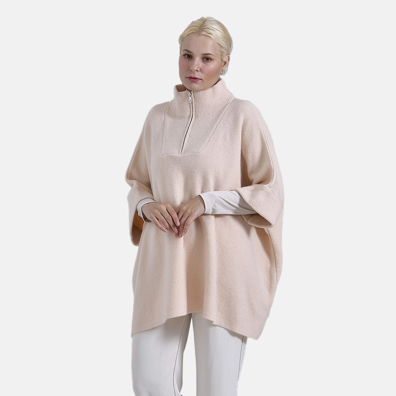 Tamsy Turtle-Neck Half Sleeves Jumper (Size - One Size) - Apricot