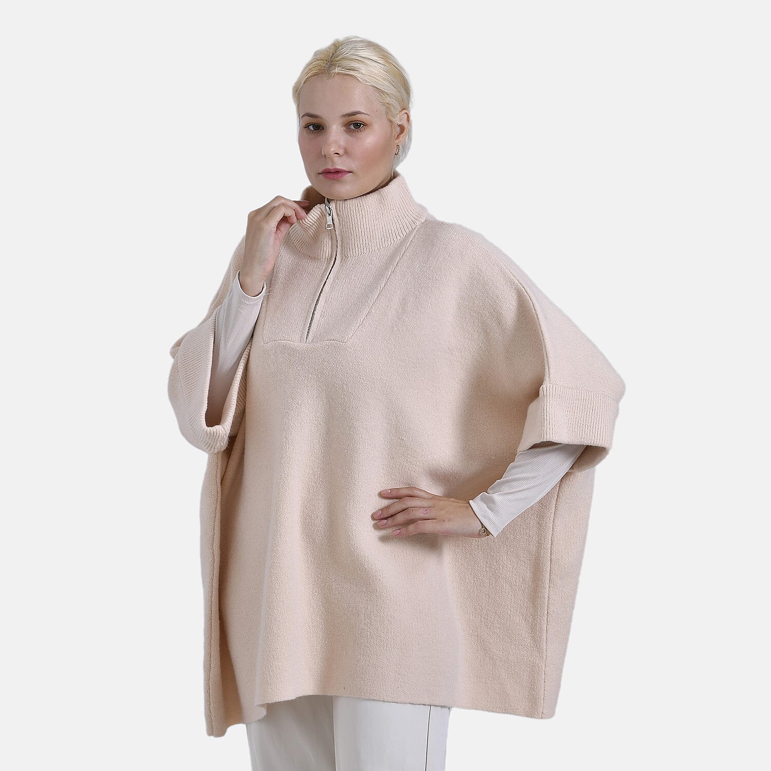 Tamsy Turtle-Neck Half Sleeves Jumper (Size - One Size) - Apricot