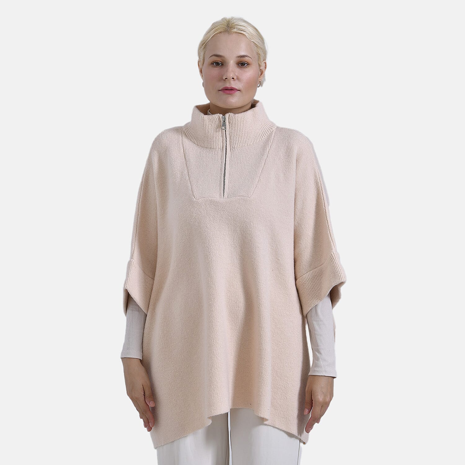 Tamsy Turtle-Neck Half Sleeves Jumper (Size - One Size) - Apricot